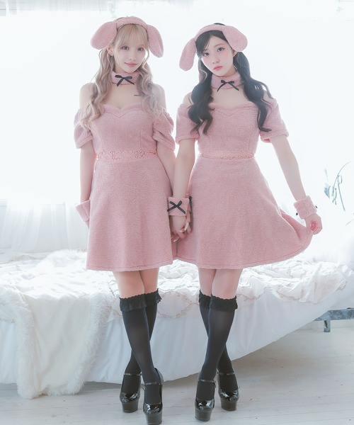 Tika（ティカ）の「コスプレ かわいい アニマル オフショル ウエスト切替 ふわふわ もこもこ うさぎ ミニ ワンピース 4点セット コンカフェ（コスチューム/パーティーグッズ・レディース・ピンク・M）」の20枚目の写真
