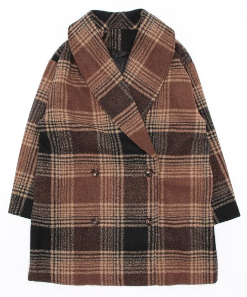 Chez toi（シェトワ）の「チェック柄ショールカラーミドル丈コート
