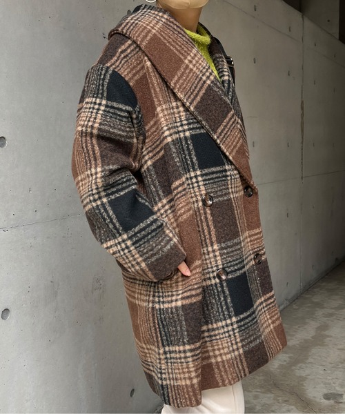 Chez toi（シェトワ）の「チェック柄ショールカラーミドル丈コート
