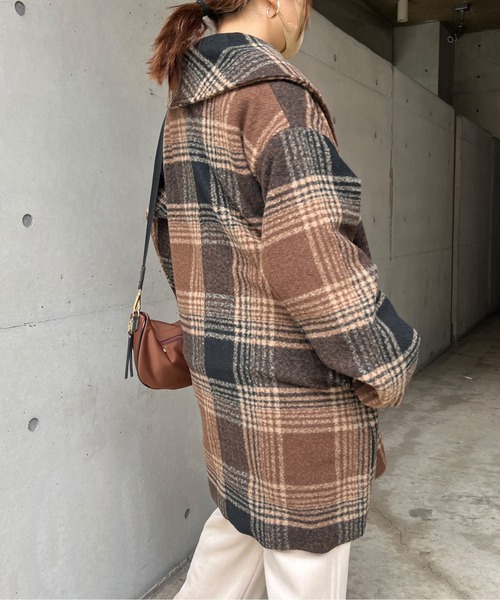 Chez toi（シェトワ）の「チェック柄ショールカラーミドル丈コート