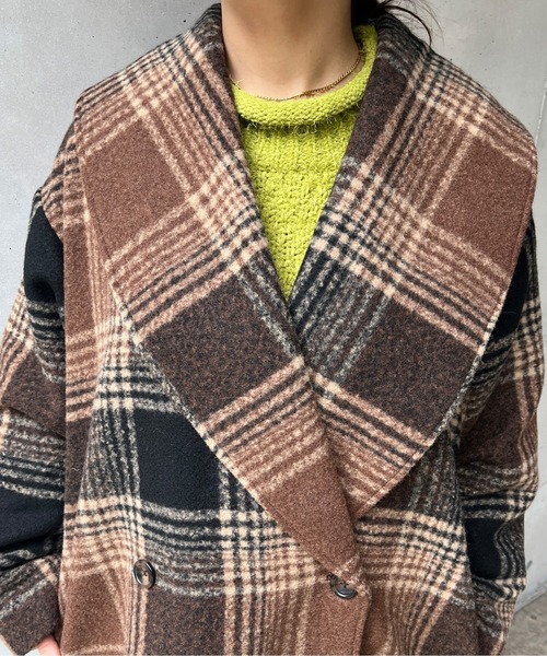 Chez toi（シェトワ）の「チェック柄ショールカラーミドル丈コート
