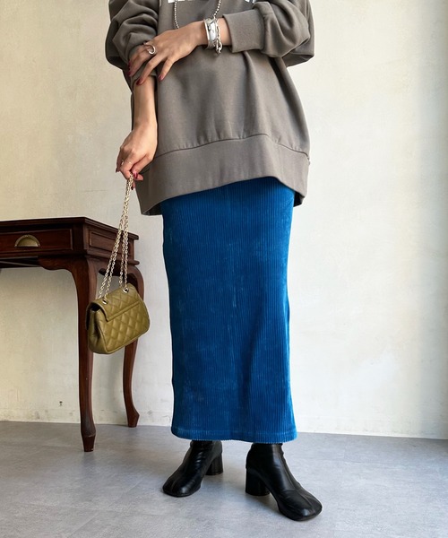 DouDou(ドゥドゥ)の「太コーデュロイジャージースカート(スカート・レディース・パープル/ブルー/オフホワイト/ブラック/ミント/グレイッシュベージュ/チャコールグレー・FREE)」の6枚目の写真