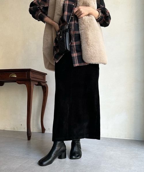 DouDou(ドゥドゥ)の「太コーデュロイジャージースカート(スカート・レディース・パープル/ブルー/オフホワイト/ブラック/ミント/グレイッシュベージュ/チャコールグレー・FREE)」の13枚目の写真