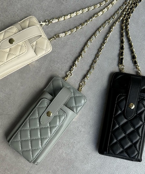 DouDou（ドゥドゥ）の「キルティングスマホショルダー（ショルダーバッグ・レディース・ブラック/グレー/アイボリー・FREE）」の5枚目の写真