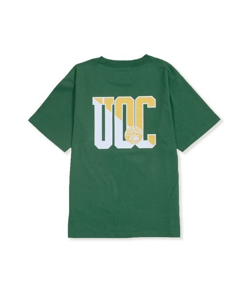 UNIVERSAL OVERALL(ユニバーサルオーバーオール)の「バッグプリントTシャツ【UOC PRINT TEE】(Tシャツ/カットソー・メンズ・ネイビー/グリーン/ヘザーグレー/ブラック/ホワイト・S/M/L)」の1枚目の写真