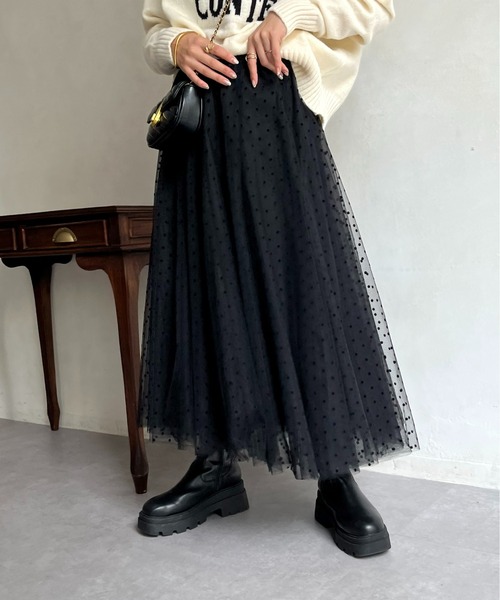 prose verse（プロズヴェール）の「ドットボリュームチュールスカート（スカート・レディース・ブラック・ﾌﾘ-）」の7枚目の写真