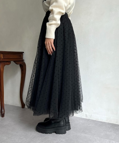 prose verse（プロズヴェール）の「ドットボリュームチュールスカート（スカート・レディース・ブラック・ﾌﾘ-）」の12枚目の写真