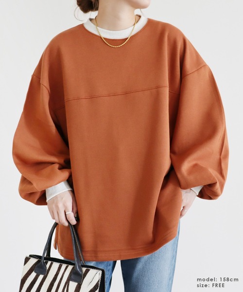 reca(レカ)の「裏起毛ビッグシルエットバイカラーリブスウェットプルオーバー(スウェット・レディース・ブラック/キャメル/グレイッシュベージュ/オートミール・FREE)」の4枚目の写真