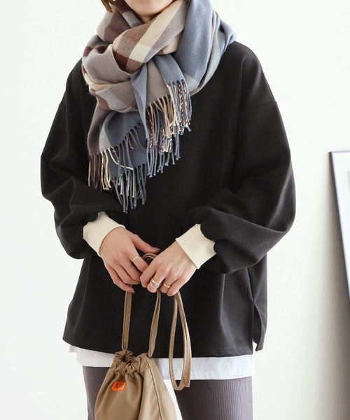 reca(レカ)の「裏起毛ビッグシルエットバイカラーリブスウェットプルオーバー(スウェット・レディース・ブラック/キャメル/グレイッシュベージュ/オートミール・FREE)」の2枚目の写真