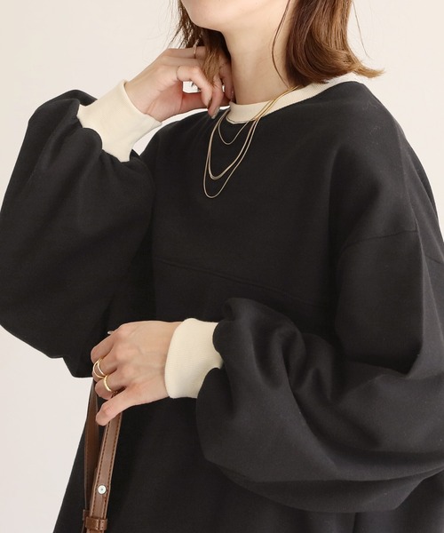 reca(レカ)の「裏起毛ビッグシルエットバイカラーリブスウェットプルオーバー(スウェット・レディース・ブラック/キャメル/グレイッシュベージュ/オートミール・FREE)」の5枚目の写真