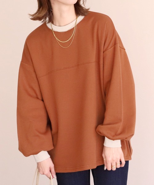 reca(レカ)の「裏起毛ビッグシルエットバイカラーリブスウェットプルオーバー(スウェット・レディース・ブラック/キャメル/グレイッシュベージュ/オートミール・FREE)」の10枚目の写真