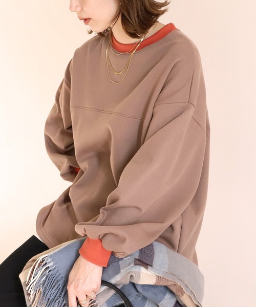 reca(レカ)の「裏起毛ビッグシルエットバイカラーリブスウェットプルオーバー(スウェット・レディース・ブラック/キャメル/グレイッシュベージュ/オートミール・FREE)」の19枚目の写真