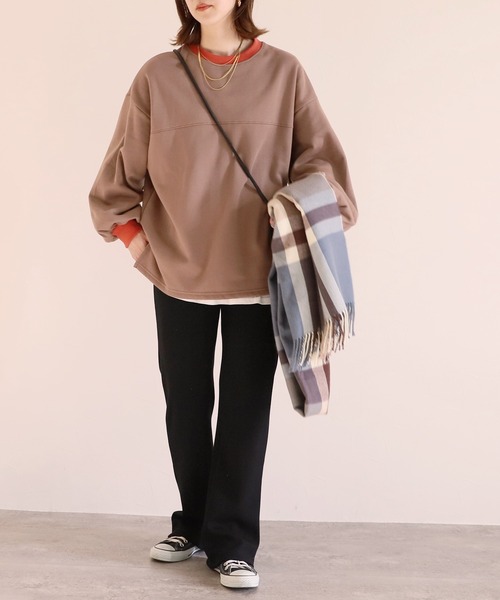 reca(レカ)の「裏起毛ビッグシルエットバイカラーリブスウェットプルオーバー(スウェット・レディース・ブラック/キャメル/グレイッシュベージュ/オートミール・FREE)」の12枚目の写真