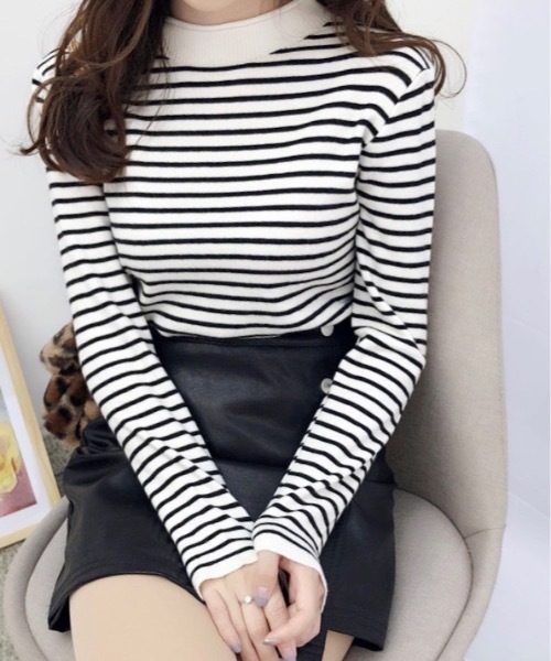 Burner(バーナー)の「【OKUOKU 0909】 ボーダー モックネック ニット oku-tops-650921959383-14(ニット/セーター・レディース・B/G/A/C/D/E/F・FREE)」の3枚目の写真