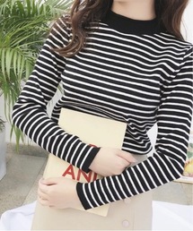 【OKUOKU　0909】　ボーダー　モックネック　ニット　oku-tops-650921959383-14