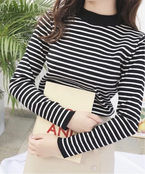 Burner(バーナー)の「【OKUOKU 0909】 ボーダー モックネック ニット oku-tops-650921959383-14(ニット/セーター・レディース・B/G/A/C/D/E/F・FREE)」の4枚目の写真