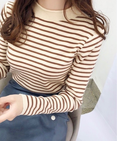 Burner(バーナー)の「【OKUOKU 0909】 ボーダー モックネック ニット oku-tops-650921959383-14(ニット/セーター・レディース・B/G/A/C/D/E/F・FREE)」の5枚目の写真