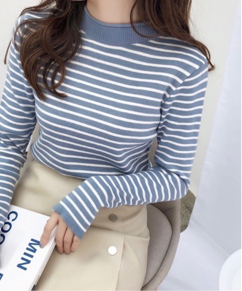 Burner(バーナー)の「【OKUOKU 0909】 ボーダー モックネック ニット oku-tops-650921959383-14(ニット/セーター・レディース・B/G/A/C/D/E/F・FREE)」の6枚目の写真