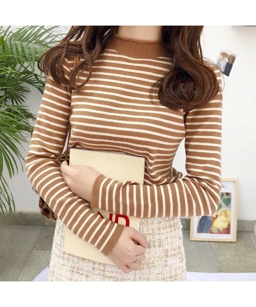 Burner(バーナー)の「【OKUOKU 0909】 ボーダー モックネック ニット oku-tops-650921959383-14(ニット/セーター・レディース・B/G/A/C/D/E/F・FREE)」の7枚目の写真