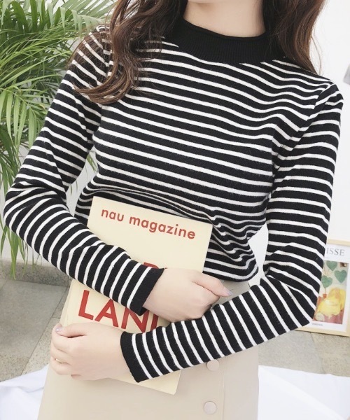 Burner(バーナー)の「【OKUOKU 0909】 ボーダー モックネック ニット oku-tops-650921959383-14(ニット/セーター・レディース・B/G/A/C/D/E/F・FREE)」の17枚目の写真