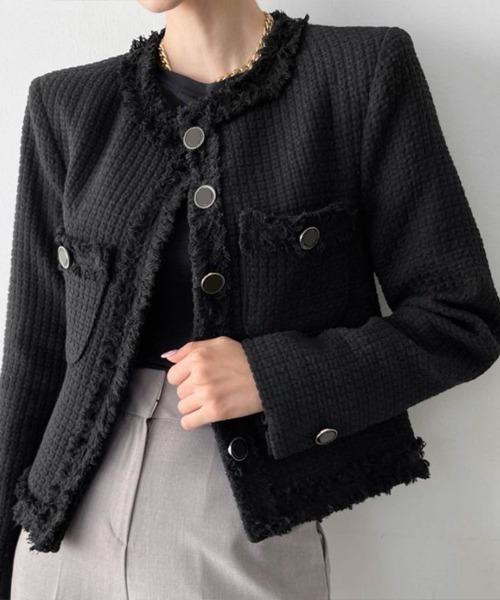 【セール】ノーカラーツイードジャケット（ノーカラージャケット）｜Coo+i（クーイ）