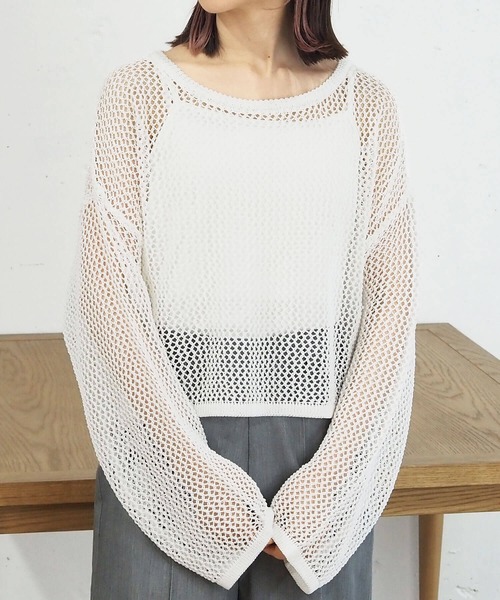 tiptop（ティップトップ）の「メッシュプルオーバー×キャミセット（ニット/セーター・レディース・オフホワイト/ブルー/ライトベージュ・FREE）」の5枚目の写真