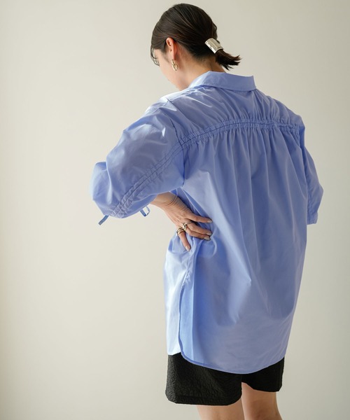 rectangle(レクタングル)の「バックギャザードロストスリーブシャツ(シャツ/ブラウス・レディース・オフホワイト/ブルー・FREE)」の7枚目の写真