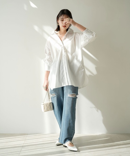 rectangle(レクタングル)の「バックギャザードロストスリーブシャツ(シャツ/ブラウス・レディース・オフホワイト/ブルー・FREE)」の15枚目の写真