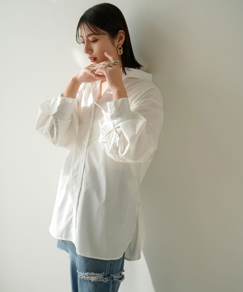 rectangle(レクタングル)の「バックギャザードロストスリーブシャツ(シャツ/ブラウス・レディース・オフホワイト/ブルー・FREE)」の9枚目の写真