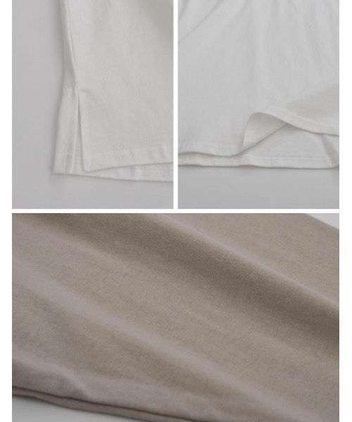 Re:EDIT(リエディ)の「配色ラグランスリーブチュニック丈コットンTシャツ(Tシャツ/カットソー・レディース・グレイッシュベージュ/チャコール/グリーン・FREE)」の9枚目の写真
