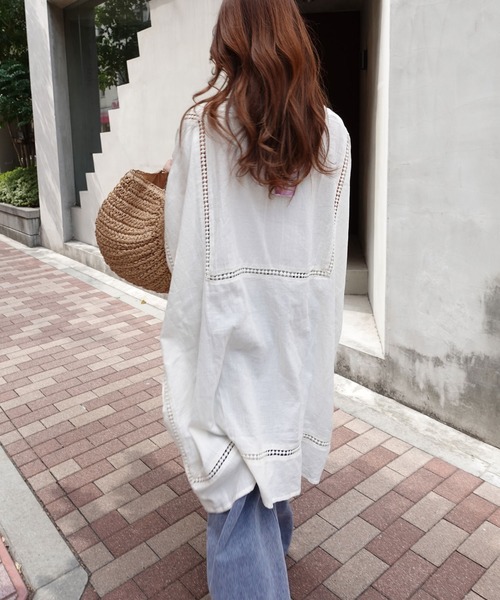 CORNERS（コーナーズ）の「ビッグシルエットデザインチュニック（シャツ/ブラウス・レディース・ホワイト/オレンジ/スミクロ/ライトブルー/カーキ/ベージュ・FREE）」の15枚目の写真