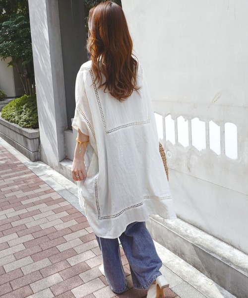 CORNERS（コーナーズ）の「ビッグシルエットデザインチュニック（シャツ/ブラウス・レディース・ホワイト/オレンジ/スミクロ/ライトブルー/カーキ/ベージュ・FREE）」の7枚目の写真