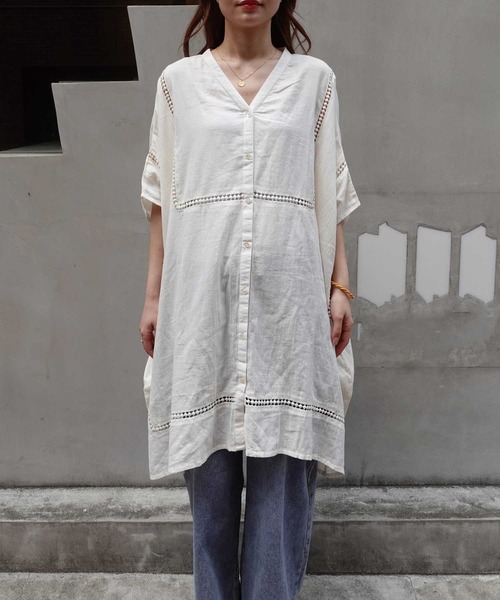 CORNERS（コーナーズ）の「ビッグシルエットデザインチュニック（シャツ/ブラウス・レディース・ホワイト/オレンジ/スミクロ/ライトブルー/カーキ/ベージュ・FREE）」の19枚目の写真