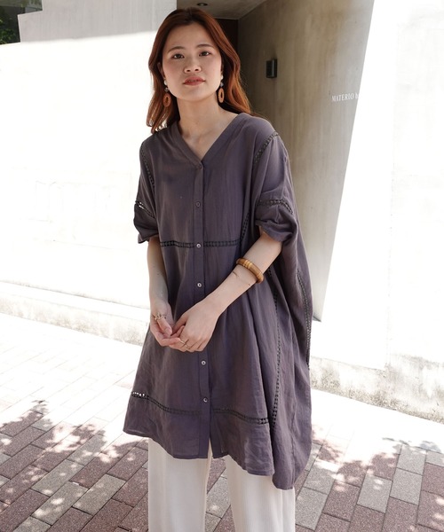 CORNERS（コーナーズ）の「ビッグシルエットデザインチュニック（シャツ/ブラウス・レディース・ホワイト/オレンジ/スミクロ/ライトブルー/カーキ/ベージュ・FREE）」の22枚目の写真