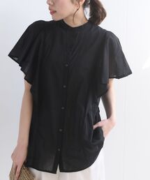 バンドカラーフレアー袖ブラウス