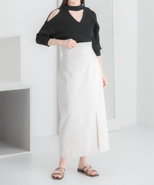 HEYUMM（ヘユム）の「カットアウトハイネックセーター(5分袖)（ニット/セーター・レディース・ブラック/カーキ/アイボリー・ONE）」の20枚目の写真