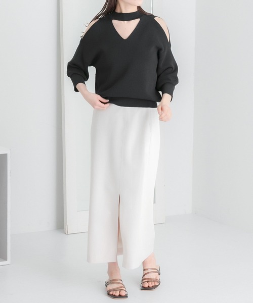 HEYUMM（ヘユム）の「カットアウトハイネックセーター(5分袖)（ニット/セーター・レディース・ブラック/カーキ/アイボリー・ONE）」の19枚目の写真