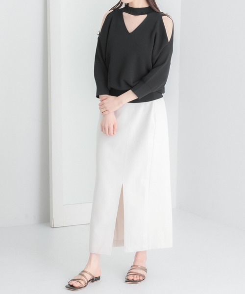 HEYUMM（ヘユム）の「カットアウトハイネックセーター(5分袖)（ニット/セーター・レディース・ブラック/カーキ/アイボリー・ONE）」の18枚目の写真