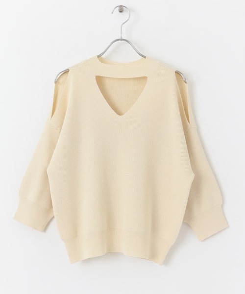 HEYUMM（ヘユム）の「カットアウトハイネックセーター(5分袖)（ニット/セーター・レディース・ブラック/カーキ/アイボリー・ONE）」の11枚目の写真