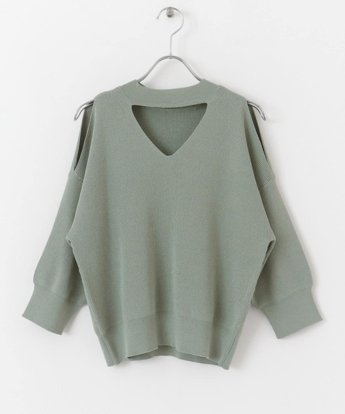 HEYUMM（ヘユム）の「カットアウトハイネックセーター(5分袖)（ニット/セーター・レディース・ブラック/カーキ/アイボリー・ONE）」の9枚目の写真