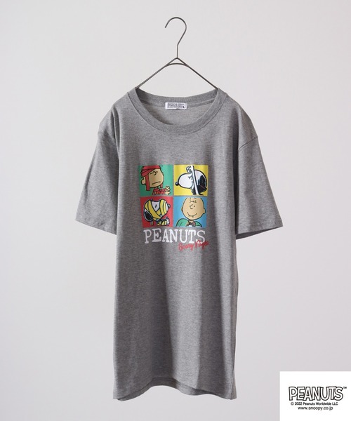 PEANUTS（ピーナッツ）の「PEANUTS スヌーピー プリントTシャツ（Tシャツ/カットソー・レディース・ネイビー/オフホワイト/ライトグリーン/杢グレー・M/L/LL）」の2枚目の写真