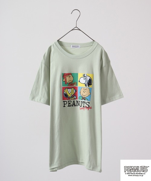 PEANUTS（ピーナッツ）の「PEANUTS スヌーピー プリントTシャツ（Tシャツ/カットソー・レディース・ネイビー/オフホワイト/ライトグリーン/杢グレー・M/L/LL）」の3枚目の写真