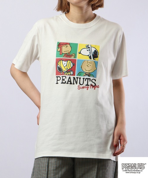 PEANUTS（ピーナッツ）の「PEANUTS スヌーピー プリントTシャツ（Tシャツ/カットソー・レディース・ネイビー/オフホワイト/ライトグリーン/杢グレー・M/L/LL）」の7枚目の写真