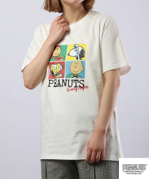PEANUTS（ピーナッツ）の「PEANUTS スヌーピー プリントTシャツ（Tシャツ/カットソー・レディース・ネイビー/オフホワイト/ライトグリーン/杢グレー・M/L/LL）」の8枚目の写真