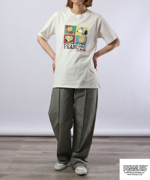 PEANUTS（ピーナッツ）の「PEANUTS スヌーピー プリントTシャツ（Tシャツ/カットソー・レディース・ネイビー/オフホワイト/ライトグリーン/杢グレー・M/L/LL）」の9枚目の写真