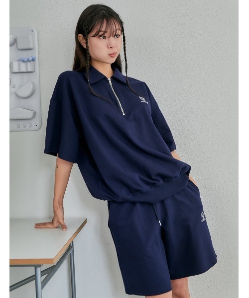 muahmuah(ムーアムーア)の「A'GEM/9 × .kom『muah muah/ムーアムーア』SIGNATURE LOGO HALF PANTS/ロゴハーフパンツ(スウェットパンツ・レディース・ネイビー/グレー・FREE)」の8枚目の写真