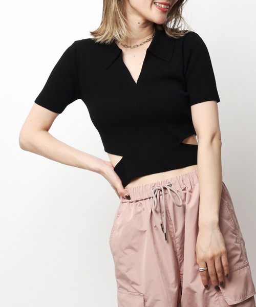 SPIRALGIRL（スパイラルガール）の「サイドオープンリブ半袖ニット