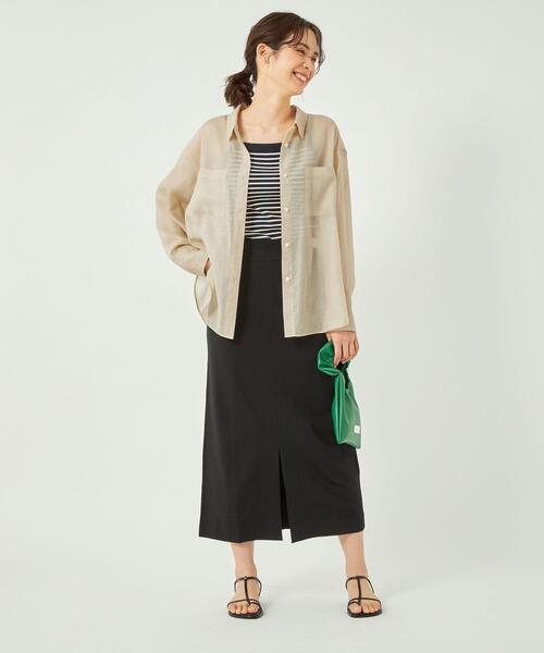 green label relaxing（グリーンレーベルリラクシング）の「スリット スリーブ シアー オーバー シャツ（シャツ/ブラウス・レディース・ブラック/ブラウン/オフホワイト・FREE）」の8枚目の写真