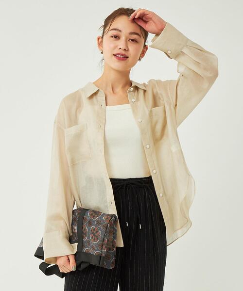 green label relaxing（グリーンレーベルリラクシング）の「スリット スリーブ シアー オーバー シャツ（シャツ/ブラウス・レディース・ブラック/ブラウン/オフホワイト・FREE）」の15枚目の写真