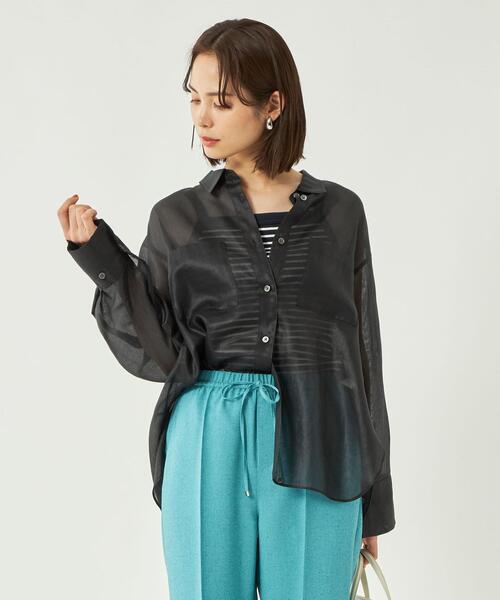 green label relaxing（グリーンレーベルリラクシング）の「スリット スリーブ シアー オーバー シャツ（シャツ/ブラウス・レディース・ブラック/ブラウン/オフホワイト・FREE）」の21枚目の写真